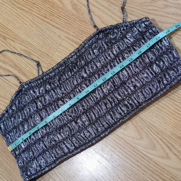 silver metallic strappy smocked top. 2XL - Picture 6 of 8